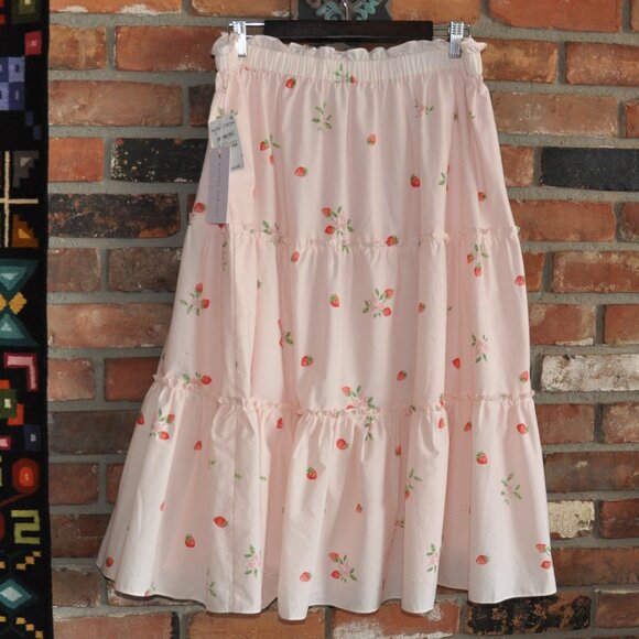 New NWT Rachel Parcell Tiered Pink Strawberry Skirt Pull-on XL - Picture 1 of 5